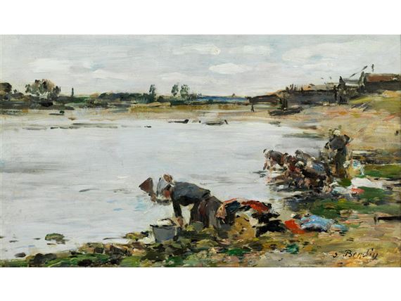 Eugène Louis Boudin | Laveuses au bord de la Touques (1885 - 1890