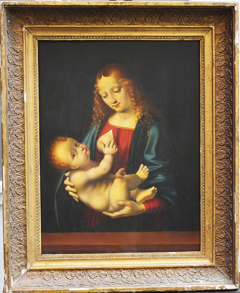 Bernardino Luini | Madonna with child in front of dark background ...