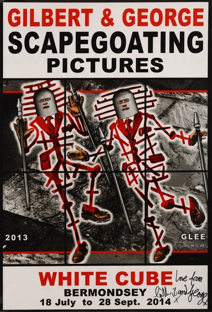 A collection of 5 exhibition posters from Scapegoating Pictures, White Cube, Bermondsey by Gilbert & George, 2014