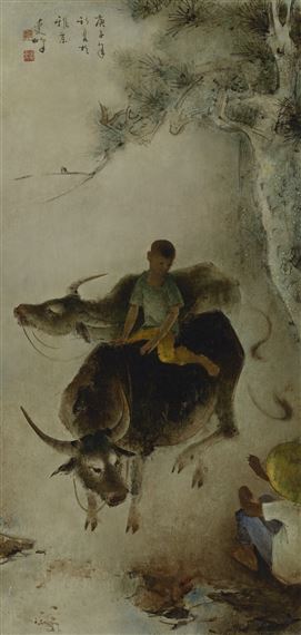 BUFFALO AND BOY by Lee Man Fong, circa 1960s