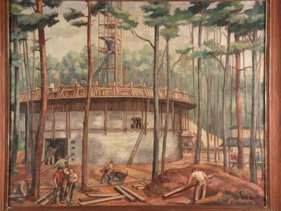 Arbeiter am Bau eines Wasserspeichers by Hugo Rohleder