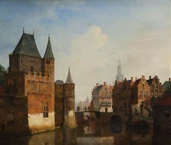 Village Canal Scene - Heinrich Jacob Levelt