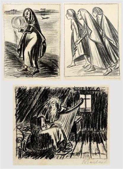 Figurenkompositionen, dabei 2 Bll. aus "Goethe, Gedichte": Legende I - Die Wasserkugeln by Ernst Barlach, 1924