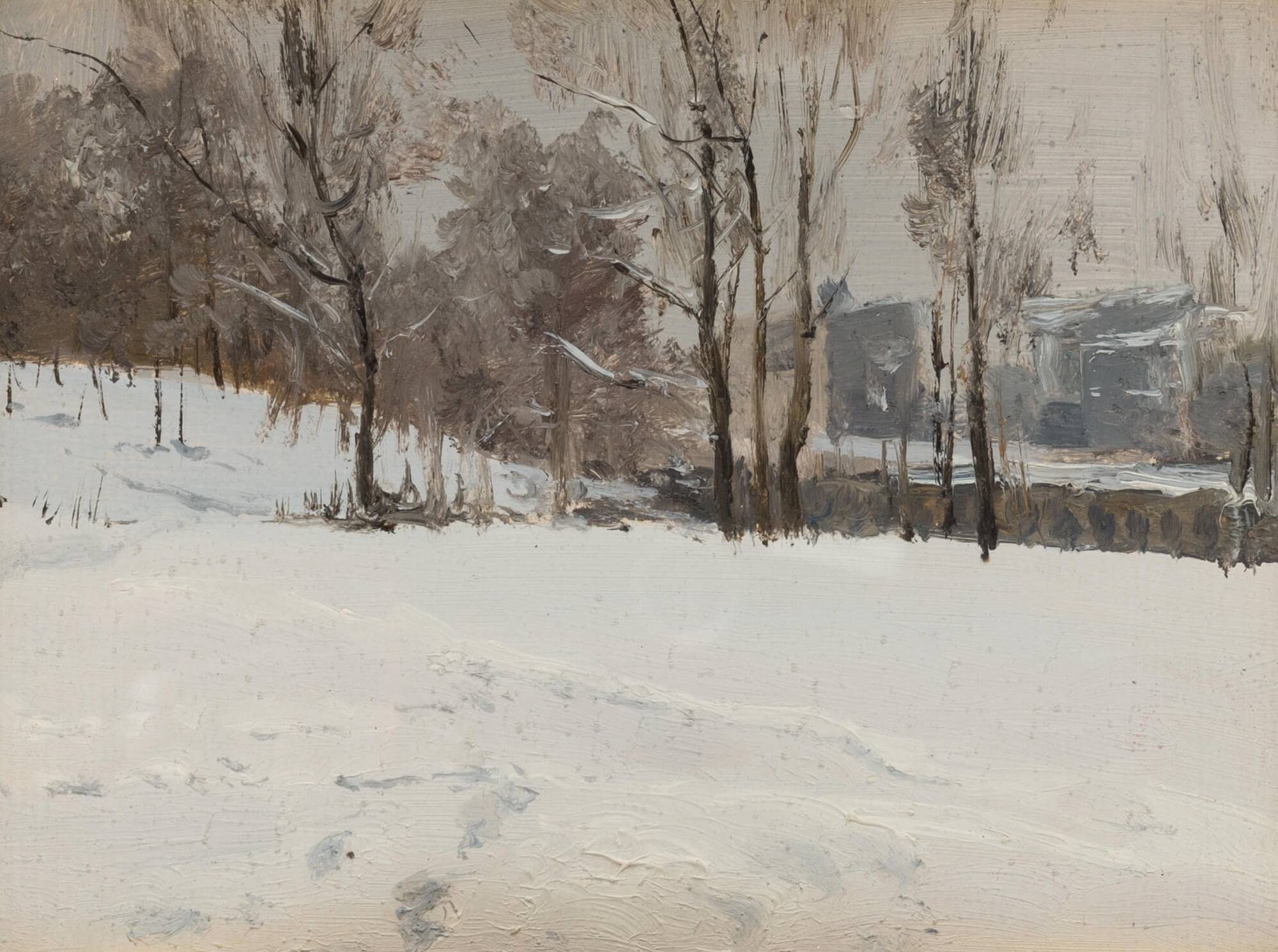 Artwork by Leonid Mihailovich Stil, Park in Snow, Made of Oil on cardboard