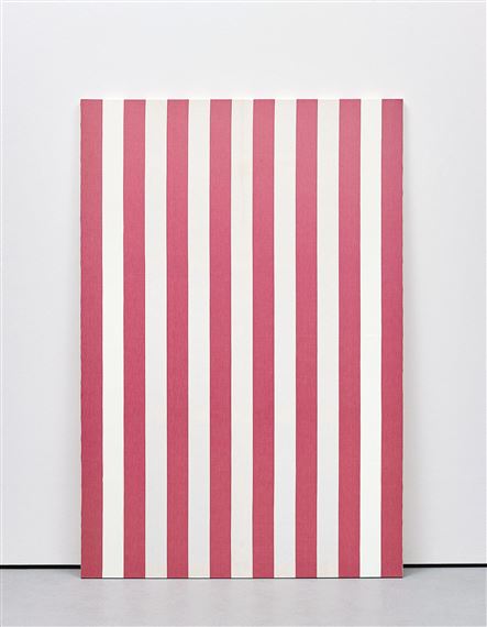 Peinture acrylique sur tissu rayé blanc et rouge by Daniel Buren, 1972