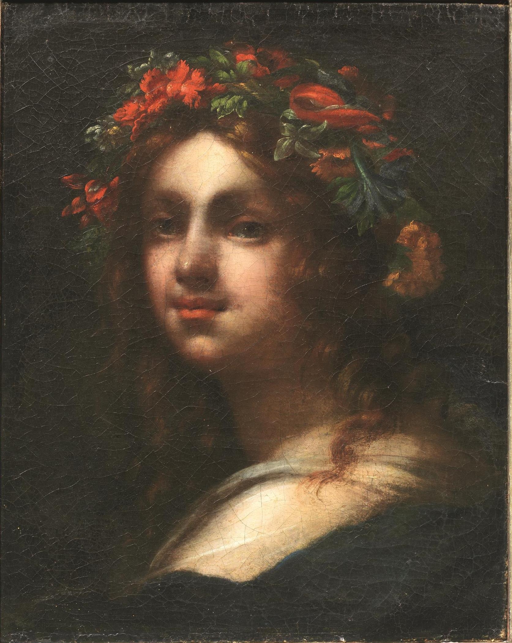 Florentine School, 17th Century | FEMALE FIGURE WITH FLOWERS WREATH ...