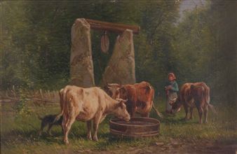 Cattle tended at a well - Camille Georges Sauphar