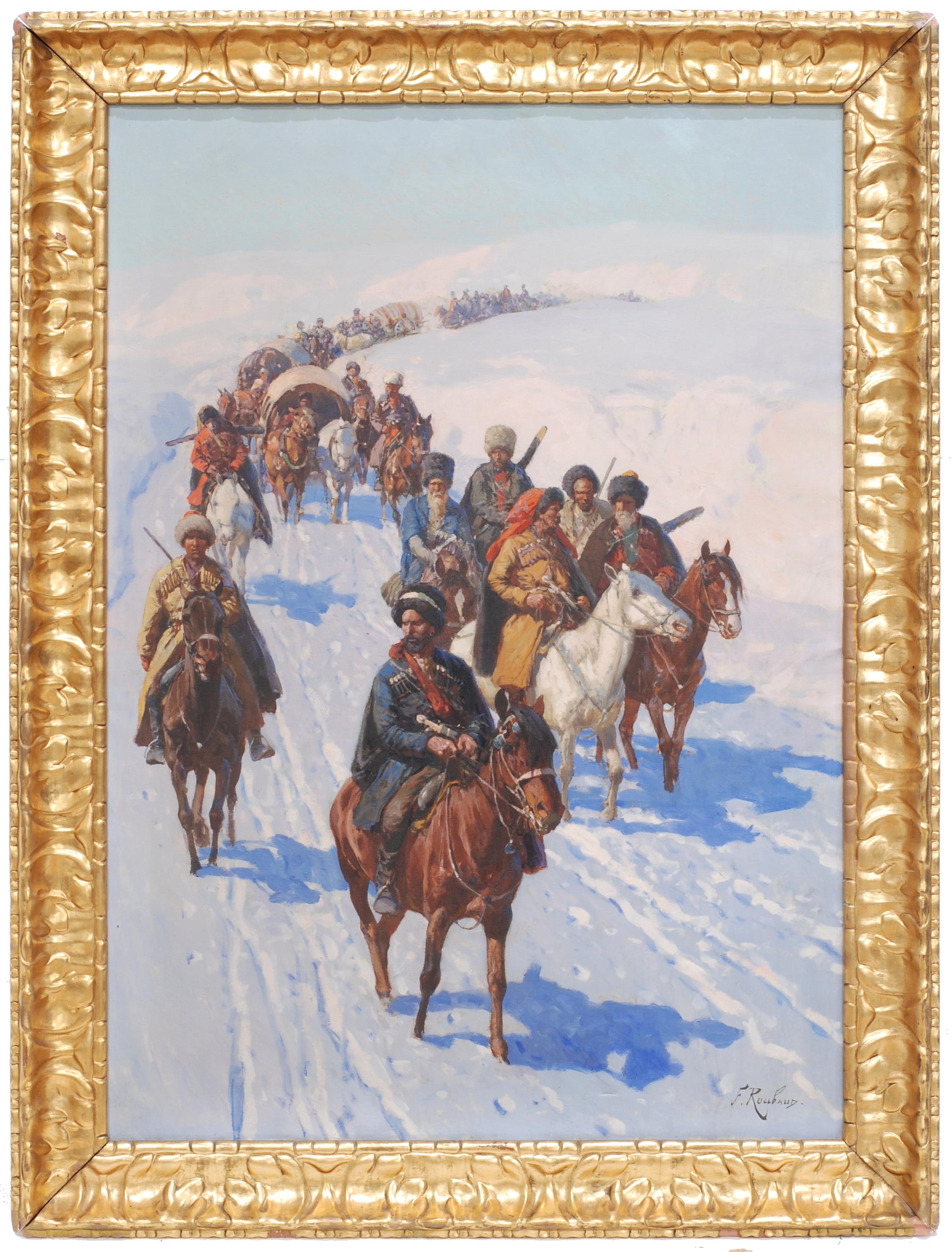Artwork by Frants Alekseevich Rubo, Tropas caucásicas cruzando, Made of Oil on canvas