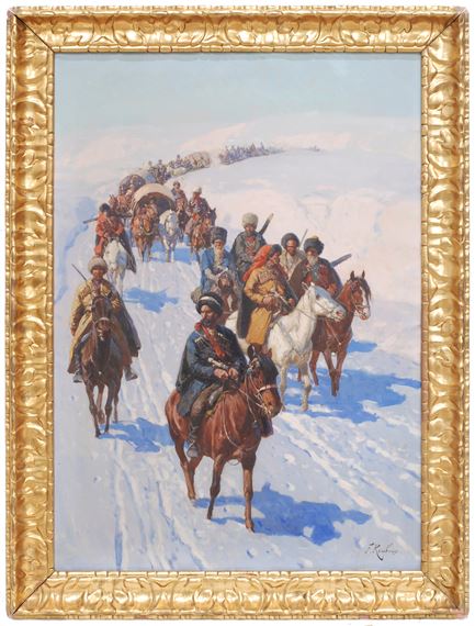 Tropas caucásicas cruzando by Frants Alekseevich Rubo, 1881