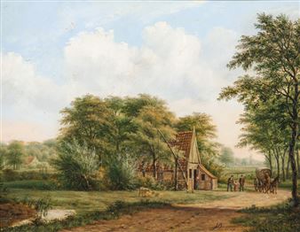 Horse and cart at a farmer's cottage - Jacob Bruggink