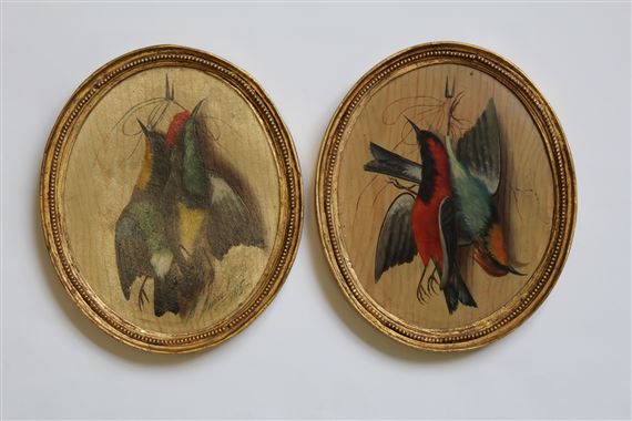 2 WORKS; STILL LIFES OF HANGING BIRDS A by Michelangelo Meucci, 1895