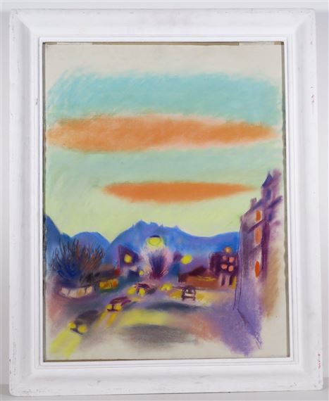 Abendstimmung über Innsbrucker Straßenmotiv gegen Serles by Walter Honeder