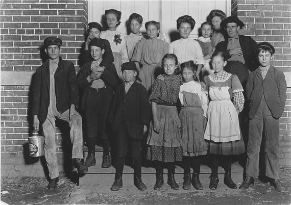 A few of the children going to work on night shift in Southern cotton mill by Lewis Hine, 1909