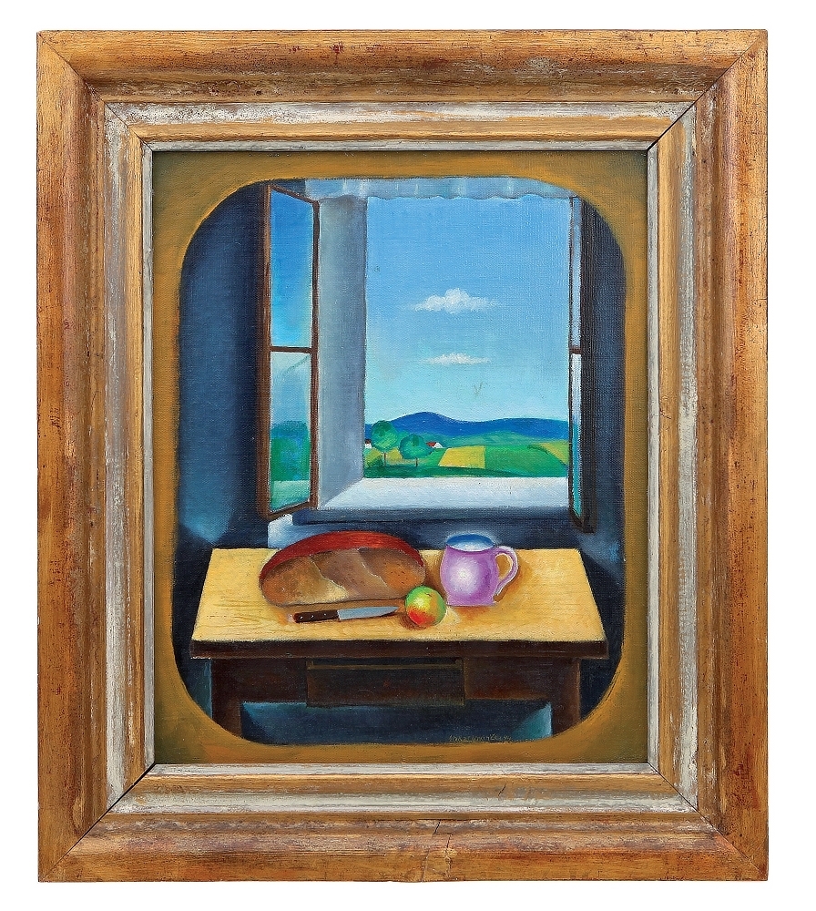 Artwork by Otakar Mrkvička, ZÁTIŠÍ U OKNA, Made of Oil on canvas on cardboard