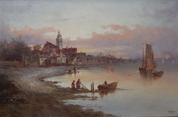 "Südeuropäische Küstenlandschaft in der Abendsonne" by Armand Doré