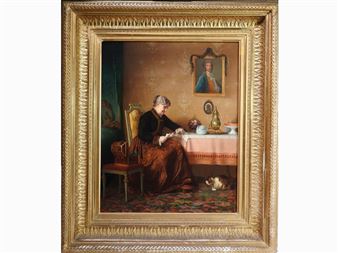 Interiori View with Female Figure and Cat - Wilhelmina Lagerholm