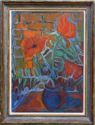 Roter Mohn in blauem Krug by Otto Dix, 1948