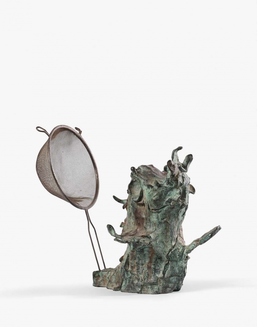 Artwork by Erik Dietman, LES CUISINIERES, Made of Bronze with green patina and colander