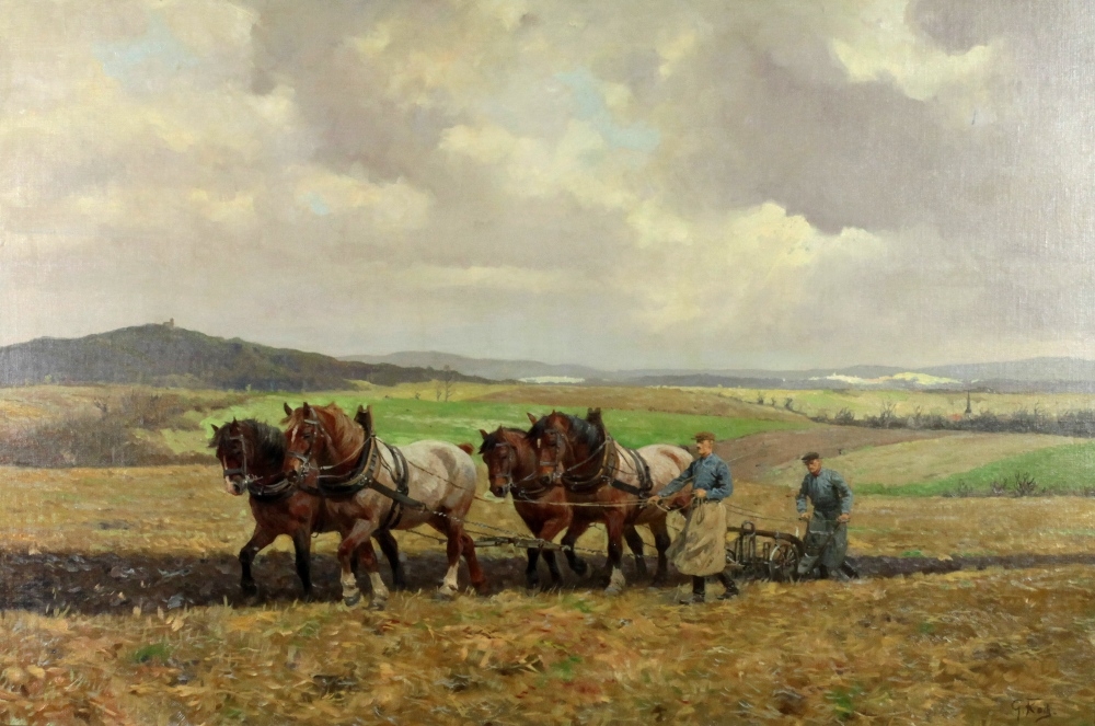 Artwork by Georg Koch, The Ploughing Team, Made of oil on canvas