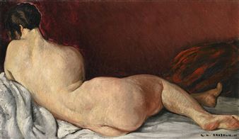 Nue de Dos Etendue (Reclining Nude) - Georges Hanna Sabbagh