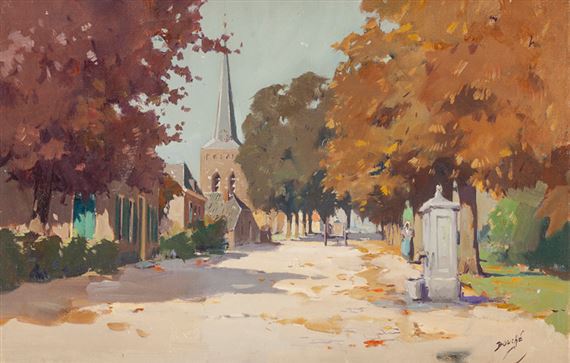 French village with figure by Louis Alexandre Bouché