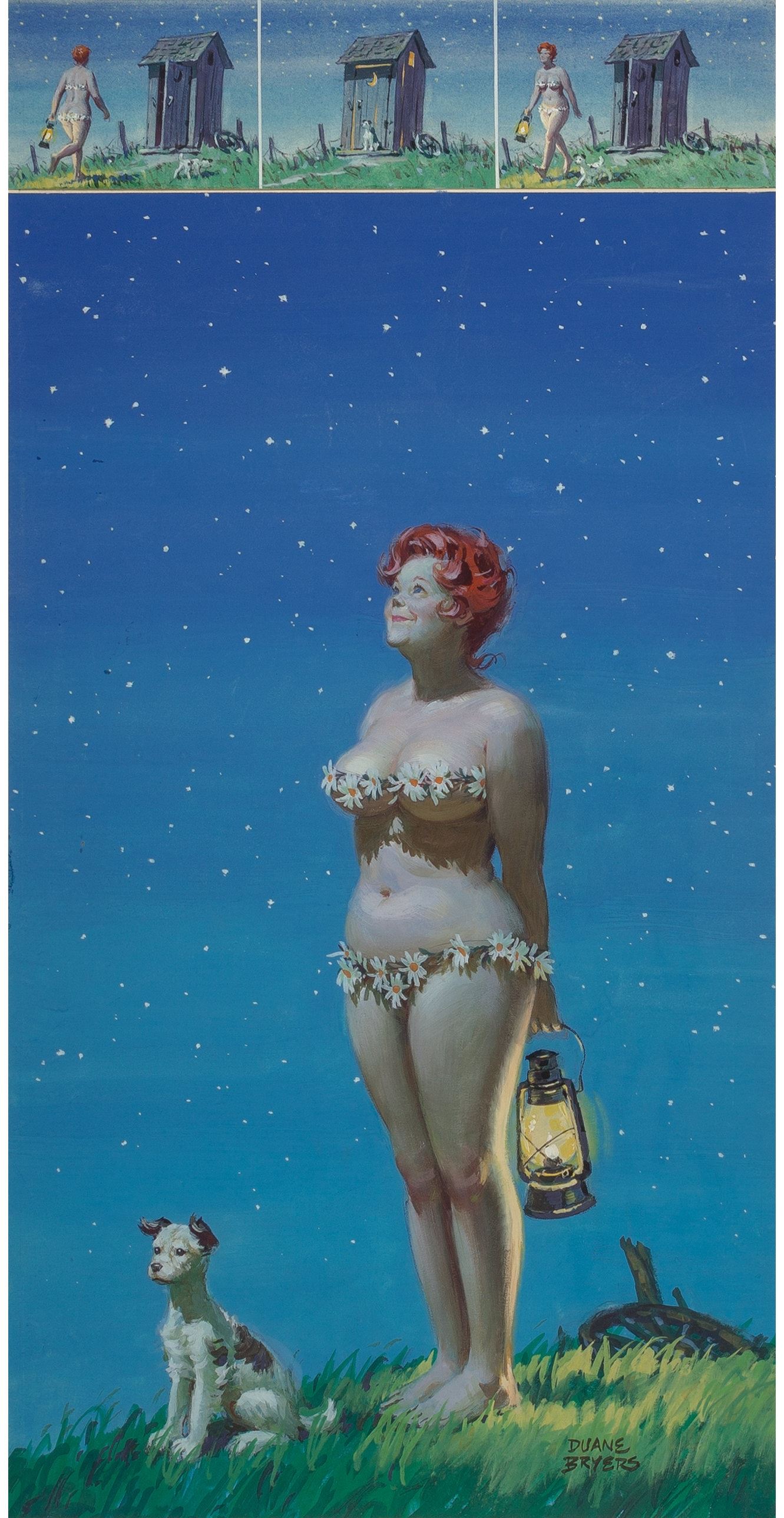 Artwork by Duane Bryers, Hilda Star Gazing, Calendar illustration, Made of Gouache on board