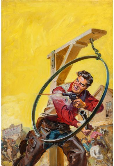 Blaze a Wild Trail to Hell, 10 Story Western Magazine cover by Norman Saunders, 1950