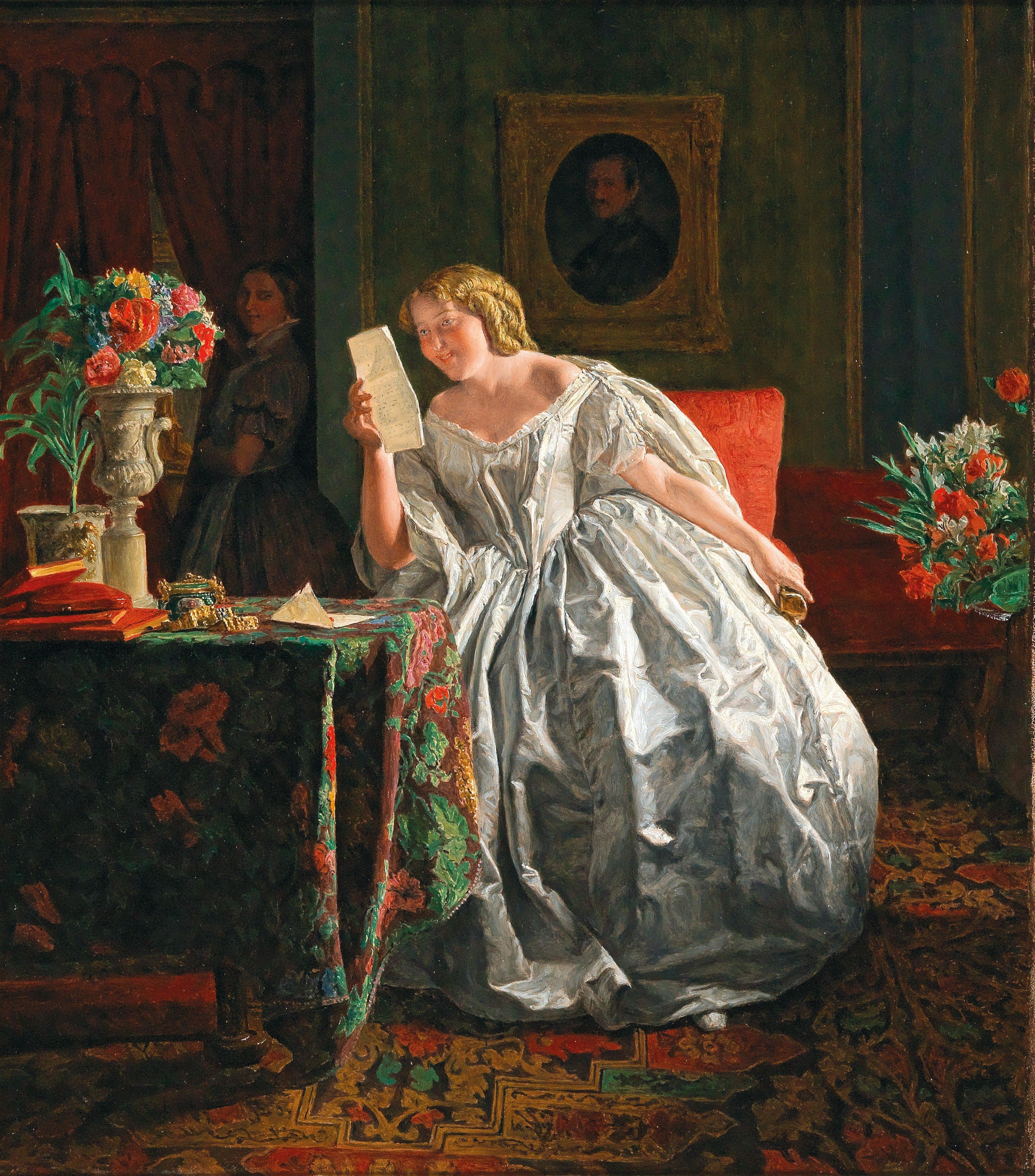 Artwork by Ferdinand Georg Waldmüller, Girl reading a letter, Made of oil on panel