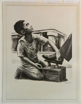 Elizabeth Catlett | Shoe Shine Boy (1958) | MutualArt
