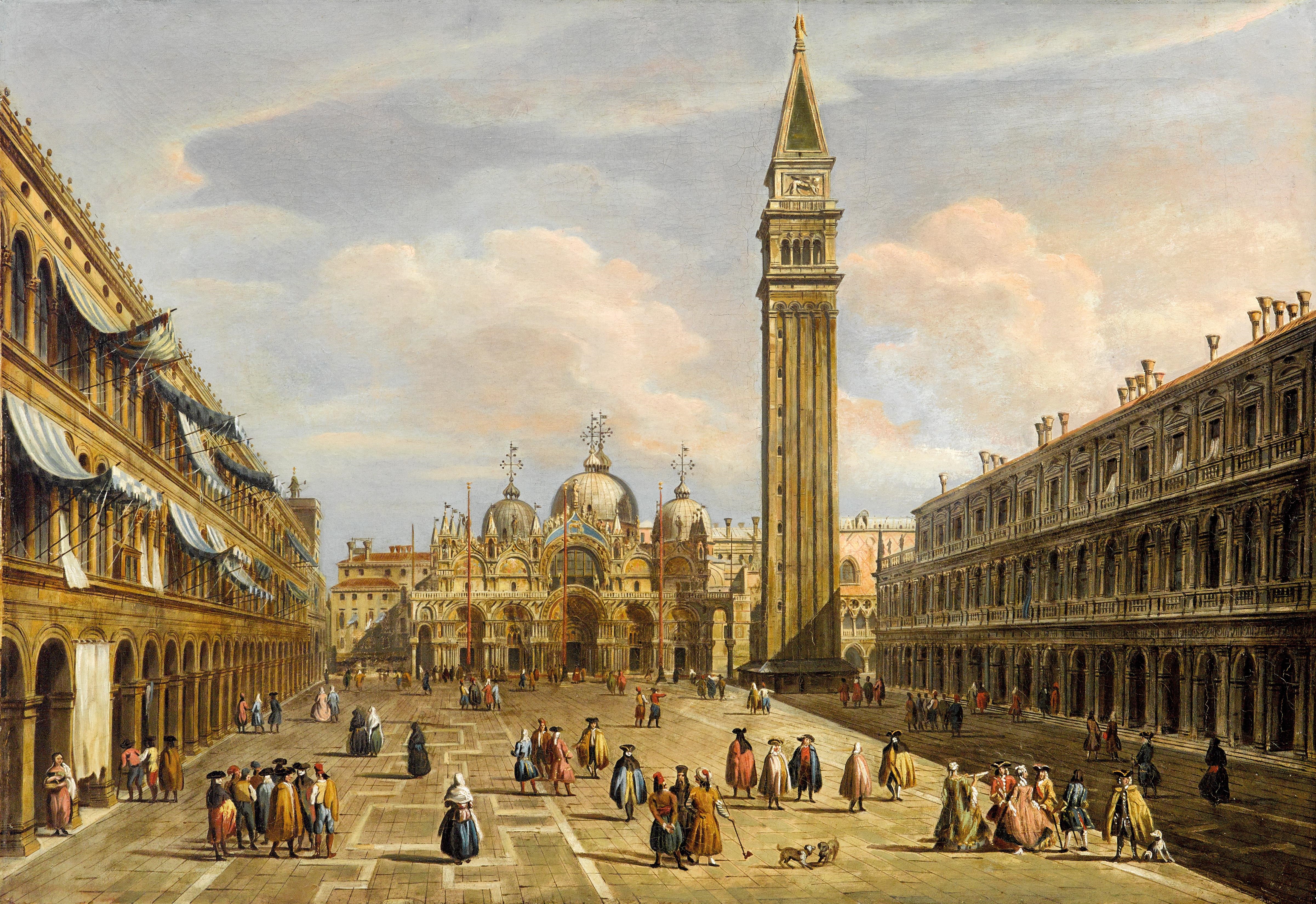 Artwork by Francesco Zanin, Piazza San Marco looking east towards the Basilica, Made of oil on canvas
