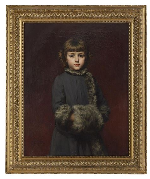 Portrait of a Young Girl with Muff and Fur-Trimmed Coat by Gaston Casimir Saint-Pierre