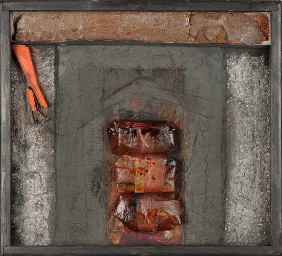 Montagebild mit drei Ölpäckchen. by Karl Fred Dahmen, 1965