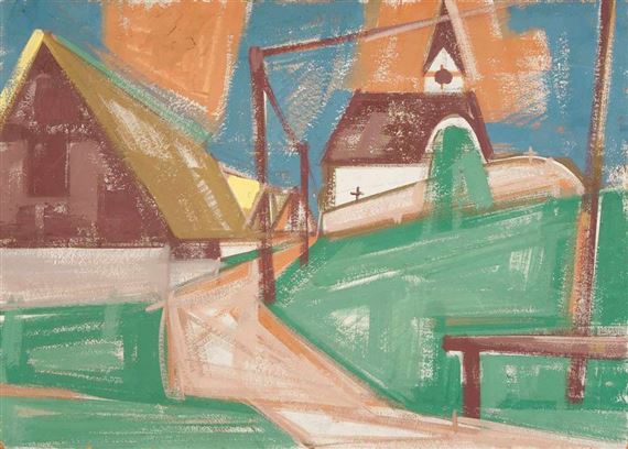 Dorfweg zur Kirche in Fürstenau by Hermann Glöckner, 1950