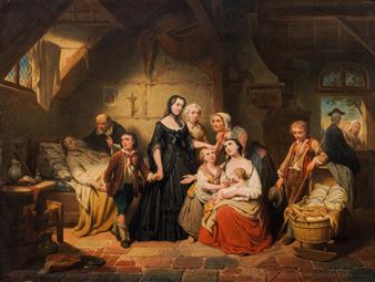 Empress Maria Theresa visiting a poor family - Pierre-Paul Hunin
