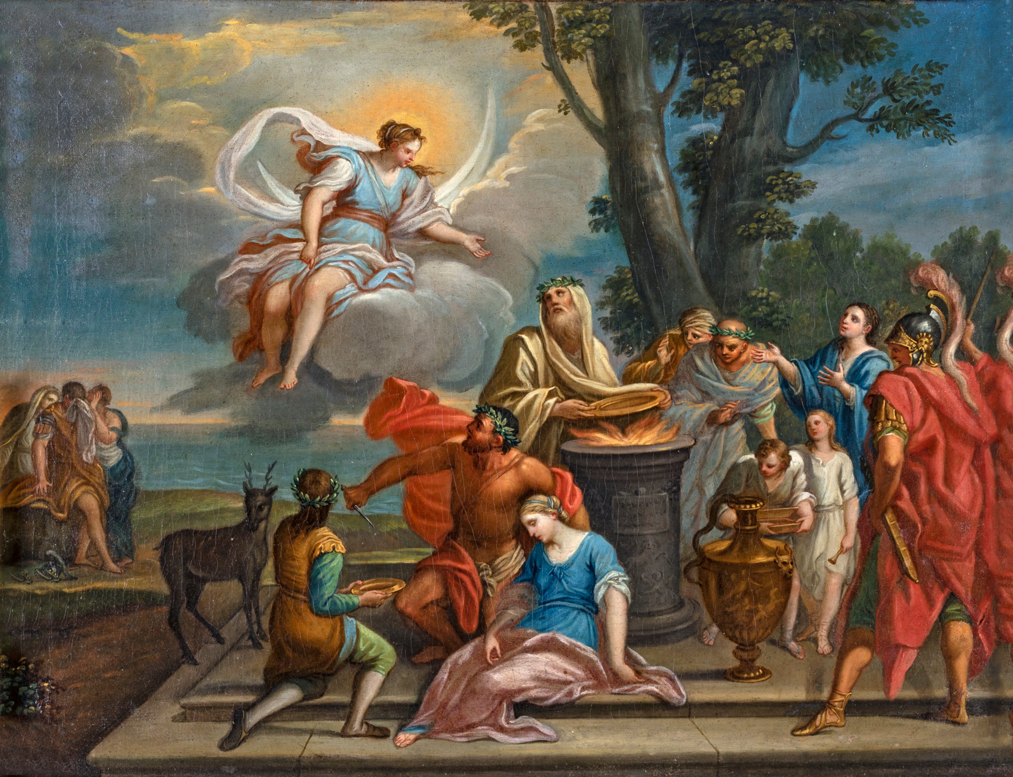 Artwork by Roman School, 18th Century, Sacrifice of Iphigenia, Made of Oil on canvas