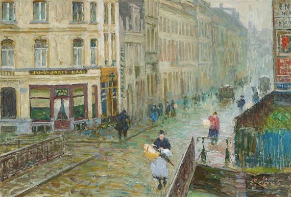 A city view of Ghent, the Sint-Joriskaai and Steendam by Emile Claus, 1907