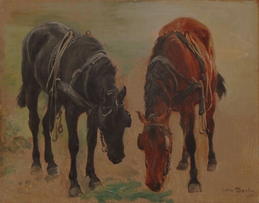 Two horses grazing by Otto Bache