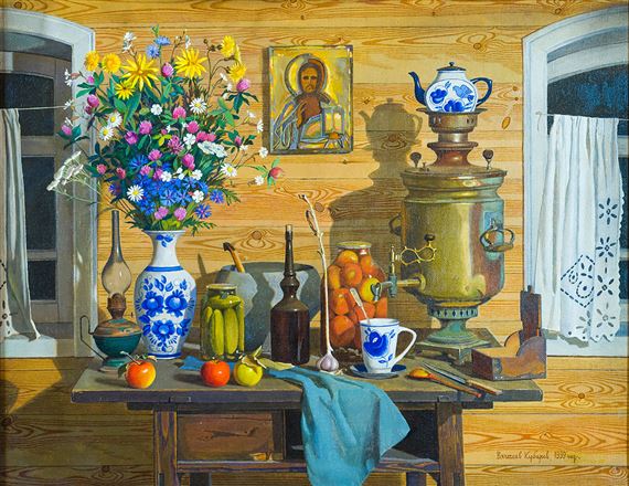 Evening still life by Vyacheslav Grigoryevich Kubarev, 1999