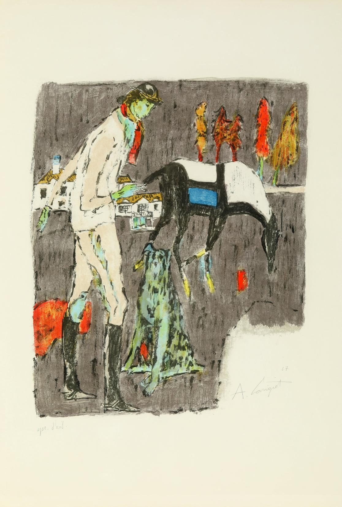 Reiterin mit Hund by Alois Carigiet, 1967