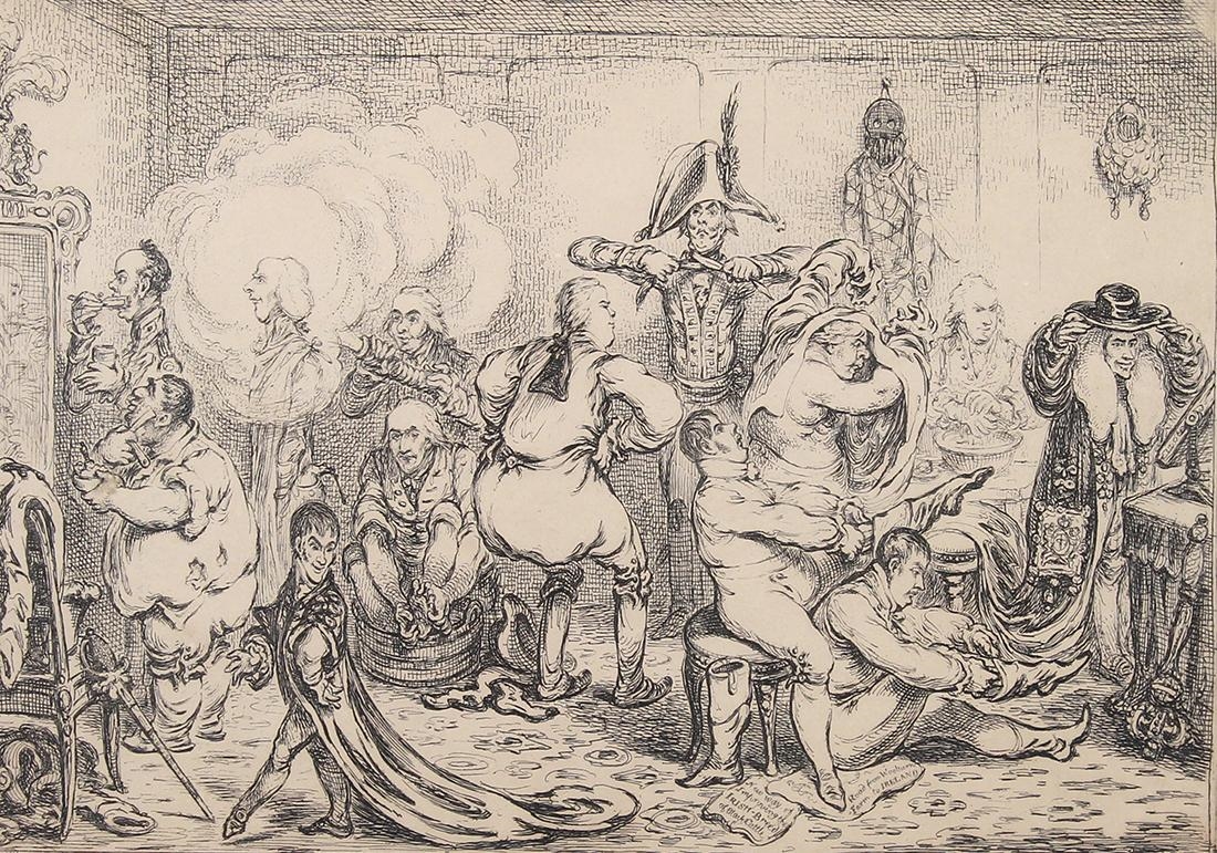 Artwork by James Gillray, "Making Decent", Made of etching on wove paper