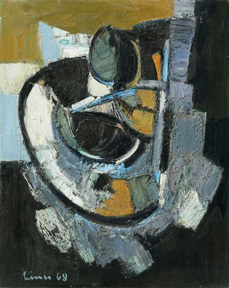 Komposition schwarz-weiss-ocker