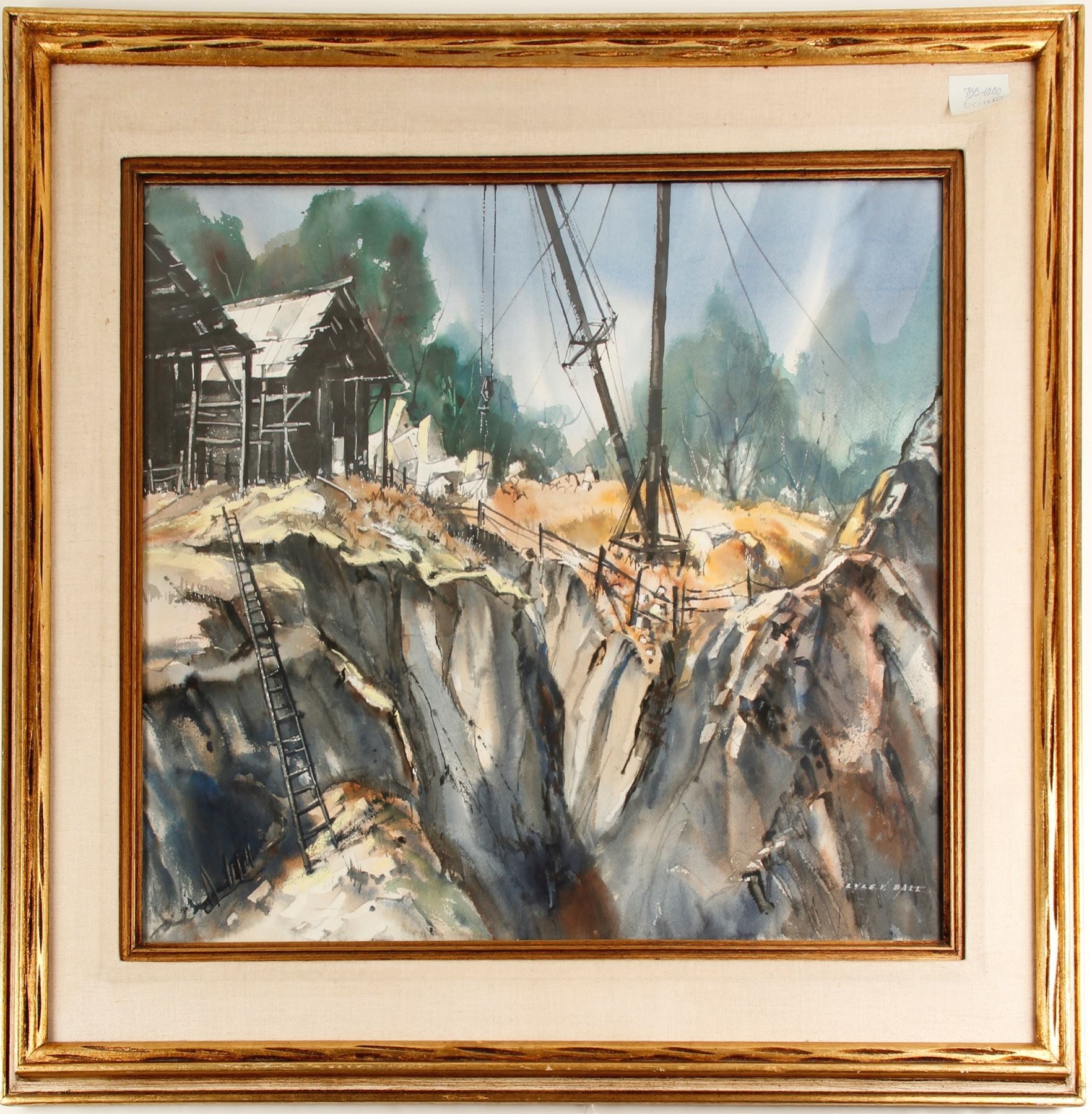 Lyle V. Ball | A quarry with cabins & hoists (1900) | MutualArt