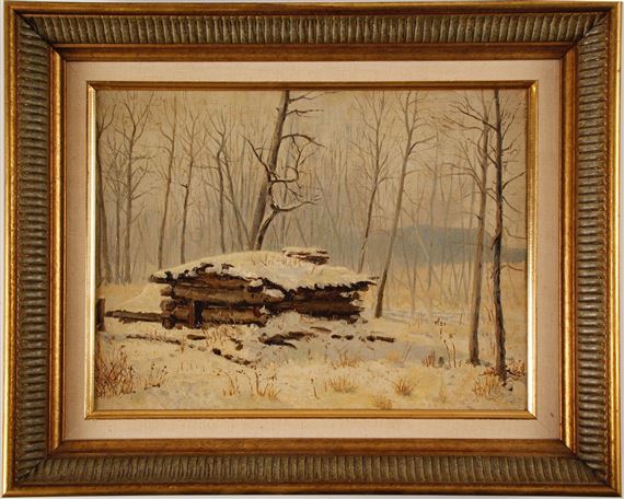 Alexander Phimisterproctor Small Log Cabin In A Winter Snow