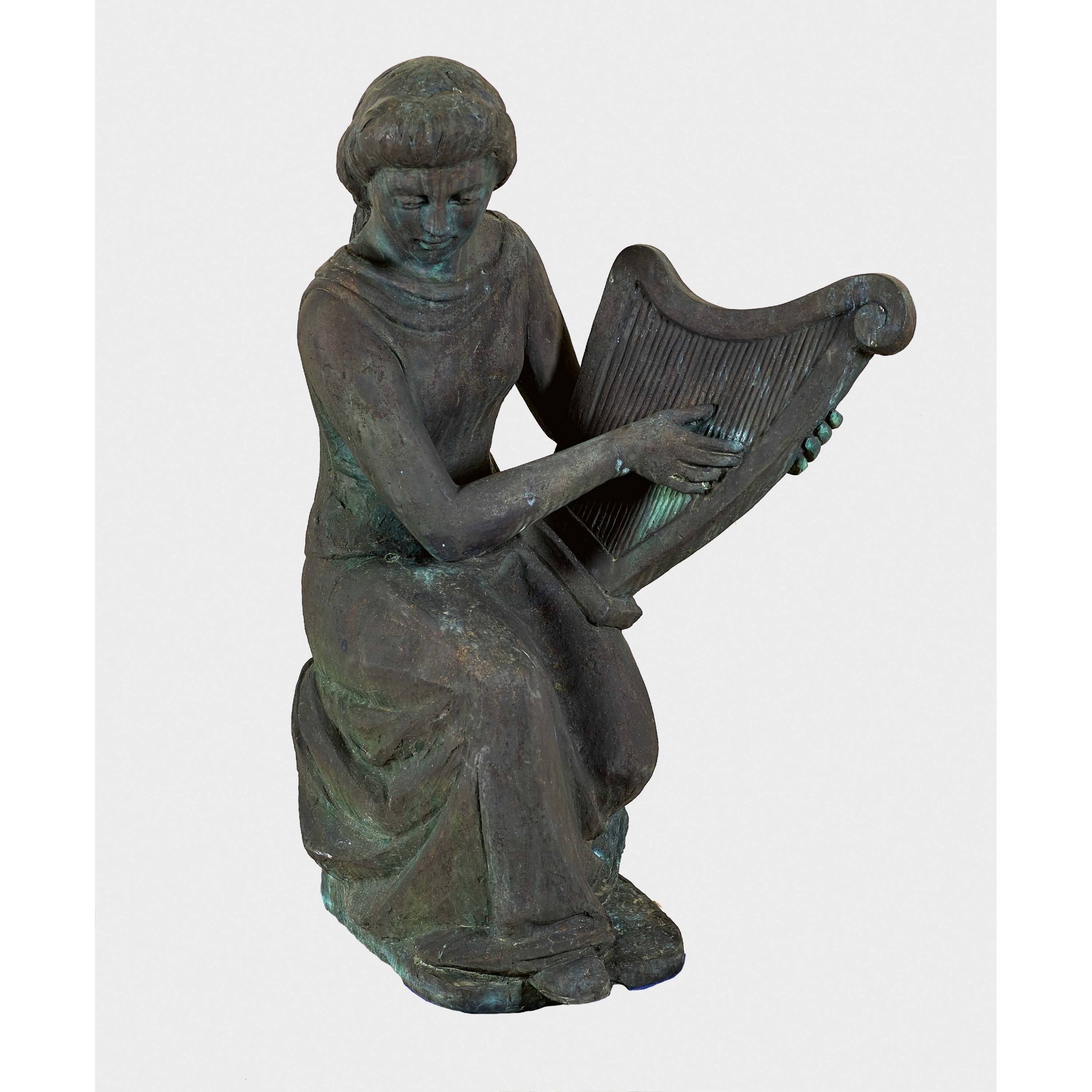 Artwork by Eduard Spörri, Harfenspielerin., Made of patinated bronze