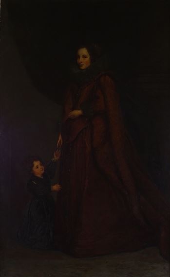 Portrait of a woman and child in Elizabethan dress by Edwin Nichol
