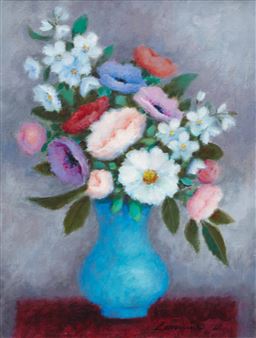 Bouquet au vase bleu - Angelina Lavernia