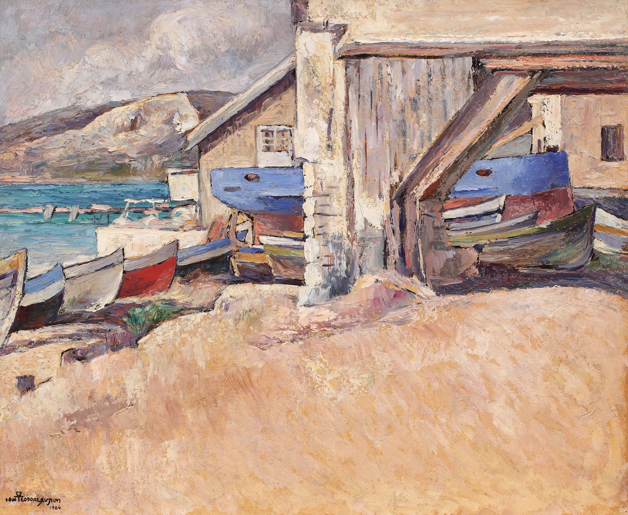 Artwork by Ion Theodorescu Sion, Barci la Balcic, Made of oil on cardboard