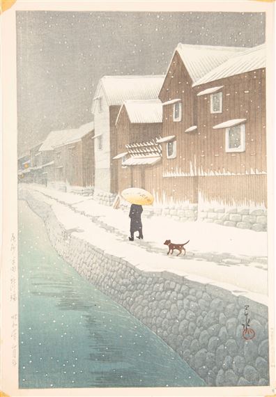 Snow view at the riverside by Hasui Kawase, 1935