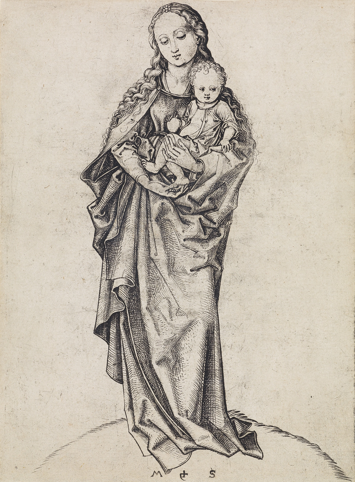 Artwork by Martin Schongauer, The Madonna and Child with an Apple, Made of Engraving