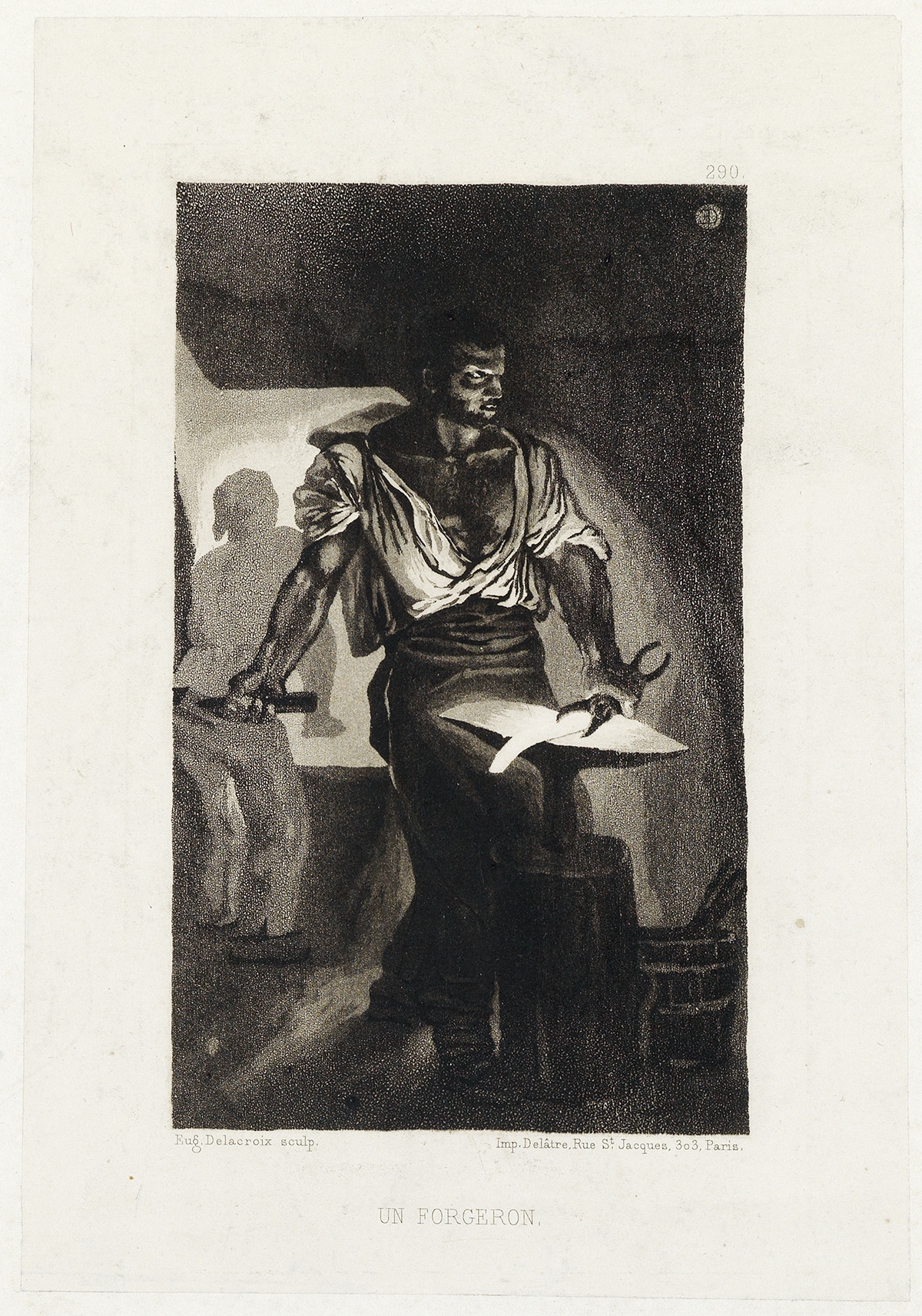 Artwork by Eugène Delacroix, Un Forgeron, Made of Aquatint on Chine collé